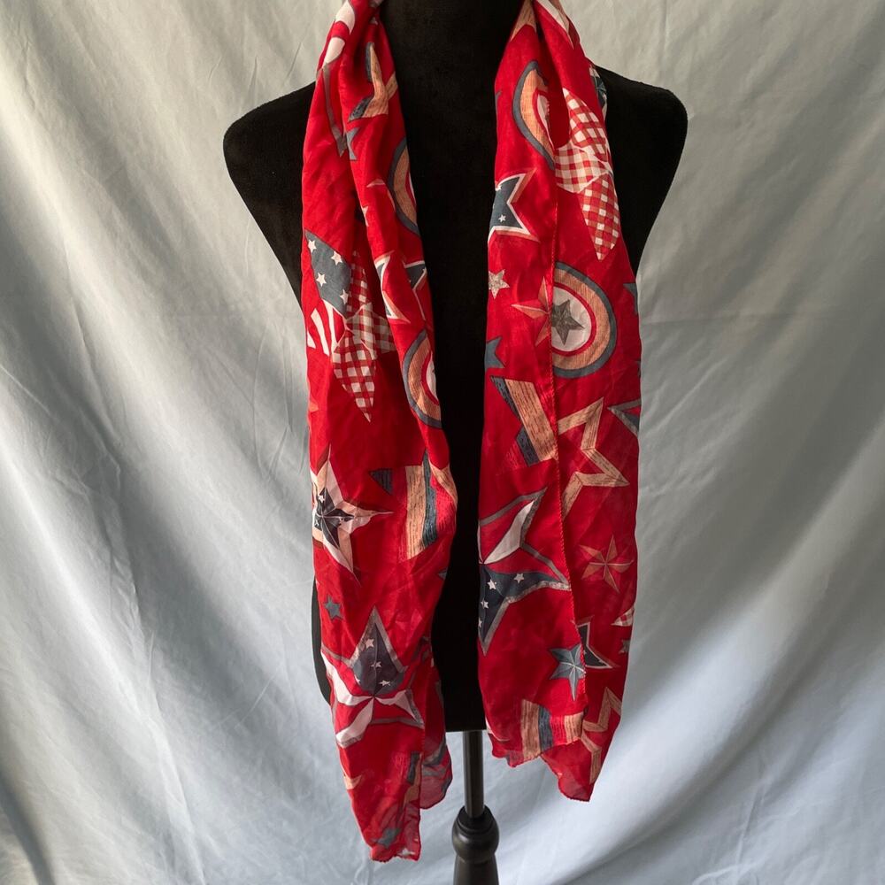 Juncture Scarf Women's Size 63x13 Red With Stars Pattern